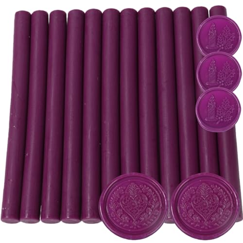 12 Pcs Glue Gun Wax Seal Sticks for Wax Stamp, Vintage Sealing Sticks Set Suit to 0.43'' Glue Gun Great for Wedding Invitation, Cards, Envelopes, Christmas Ideas (Aubergine Purple) - color: Aubergine Purple