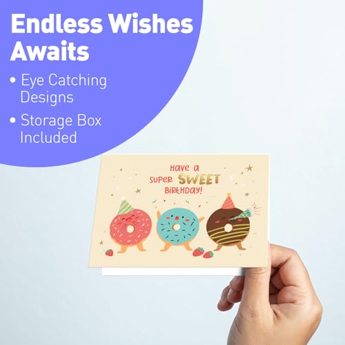S&O Box of Birthday Cards with Envelopes - Bulk 24 Unique Happy Day Notes - Colorful Birthday Decor Bulk for Office & Home - Assorted Party Cards with Envelopes - 4x5.5” - color: Whimsical