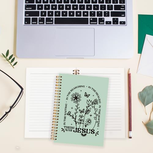 BearCake Boho Floral Christian Notebook Journal, Christian Gifts for Women, Bible Notebooks for Note Taking, Bible Journaling Notebook, Where the Jesus Hardcover Spiral Notebook 5.5x8.3 green - color: white Bible-Jesus green