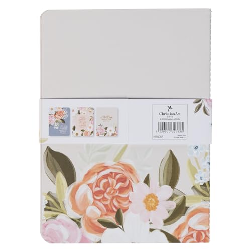 Christian Art Gifts Notebook Set: Set Your Affections Above, Christian Gifts for Women, Slim Notebooks, Cardstock, Bible Verse, Flexible Cover, Lined Paper, 64 Pages Each, Floral, Pastel, Set/3 Large