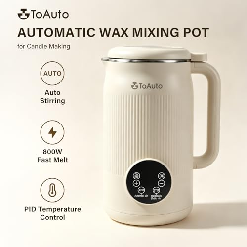 TOAUTO Wax Mixer Machine for DIY Candle Making, 1.2L Electric Wax Melter with Automatic Stirring, Digital Temperature Control 140℉-212℉, Stainless Steel Inner Pot, 800W AC120
