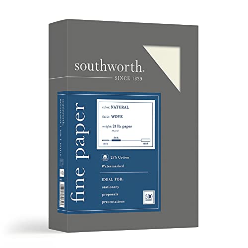Southworth 404NC 25% Cotton Business Paper Natural 24 lbs. Wove 8-1/2 x 11 500/Box FSC - color: Natural, size: 8.5" x 11" (Pack of 1)