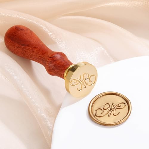 Yoption Handwritten Initial Alphabet Wax Seal Stamp, Letter M | Brass Head and Wooden Handle Sealing Stamp for Wedding Invitations, Envelopes, Christmas Cards, Gift Wrapping, Snail Mails - style: M