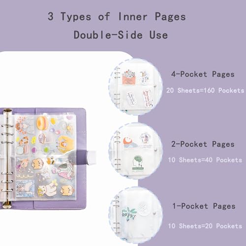 Sticker Binder Organizer with Storage Sleeves,Reusable Stickers Collecting Book Album Holder, A5 Blank Sticker Container Organizer-Purple - color: Amethyst Purple