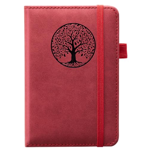 BIYUNRO Small Pocket Notebook, Leather Journal Mini (Red) - color: Red