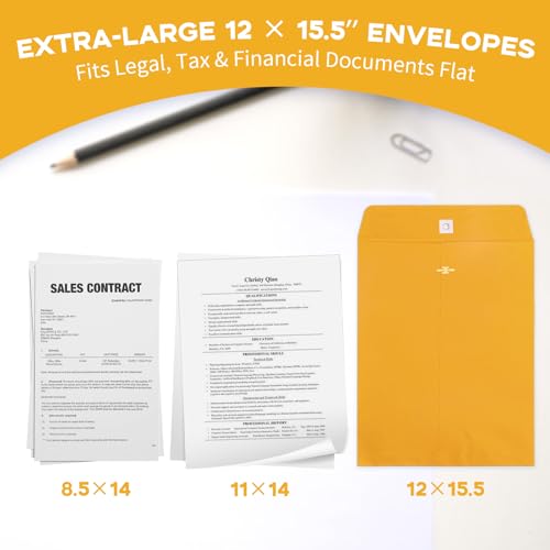 Goefun 100 Pack 12x15.5 Inch Clasp Envelopes, Manila - size: 12x15.5
