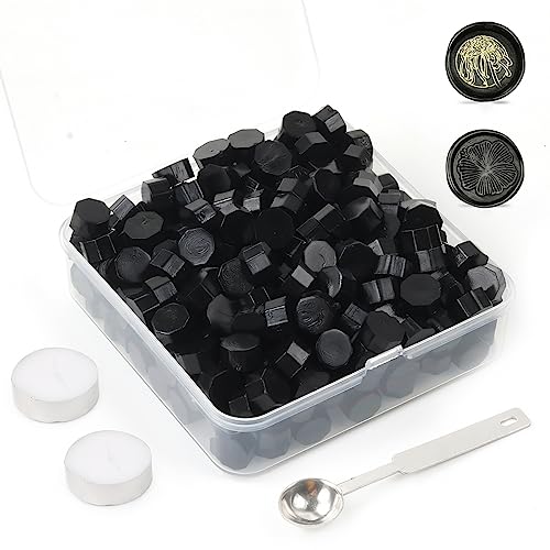 300Pcs Black Sealing Wax Beads Set for Wax Seal Stamp with Candles and Melting Spoon，Perfect for Christmas Cards, Envelopes, Wedding Invitations, Wine Packages, Letter Sealing (Black) - color: Black