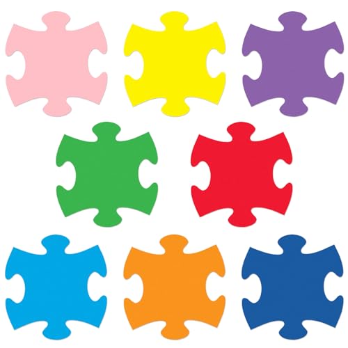 MixTeach 200 Pcs Puzzle Pieces Cutouts Paper Puzzle Accents Cutouts 4 Inch Puzzle Shapes Die Cut Paper Classroom Decorations for Birthday Party Bulletin Board School Craft Projects Party Supplies - color: Puzzle Pieces