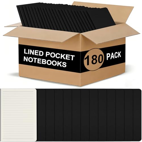 ZCZN 180 Pack Kraft Pocket Notebooks Bulk, 3.5 X 5.5 Inches Lined Paper Journaling Notebooks, 30 Sheets/60 Pages, Mini Journal Notebooks for Work, Writing, Traveler Memo Notepad(Black Cover) - color: Black