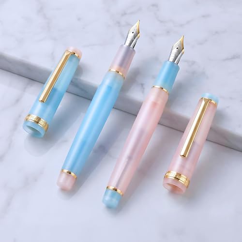 Jinhao 82 Acrylic Fountain Pen Set (2 Pack), Fine Nib Pen, Pink & Blue - color: Pink/Blue