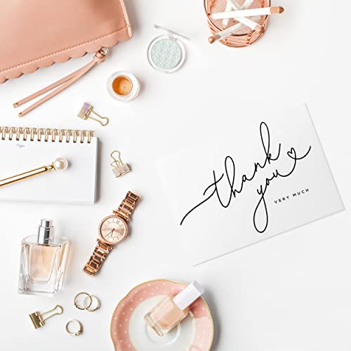 Layneria 100 Bulk Thank You Cards with Kraft Envelopes and stickers - 4 Minimalistic Designs Blank Thank You Notes with Envelopes for business Wedding Bridal Gift Baby Shower Business Graduation - color: White
