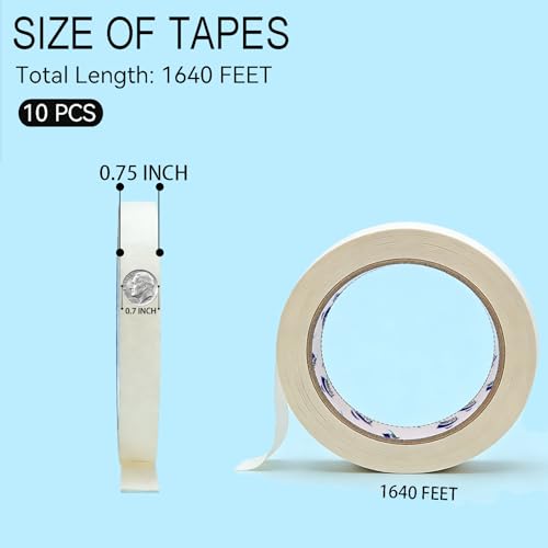 0.75in White Beige Masking Tape Bulk 10 Rolls 550Yds Craft Art School Home Office General Multipurpose Adhesive Tape - size: 0.75inch-10roll