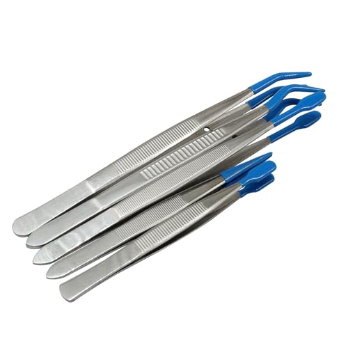 5Pcs Tweezers Set, Non-Scratch Rubber Tip, Blue - color: Bule