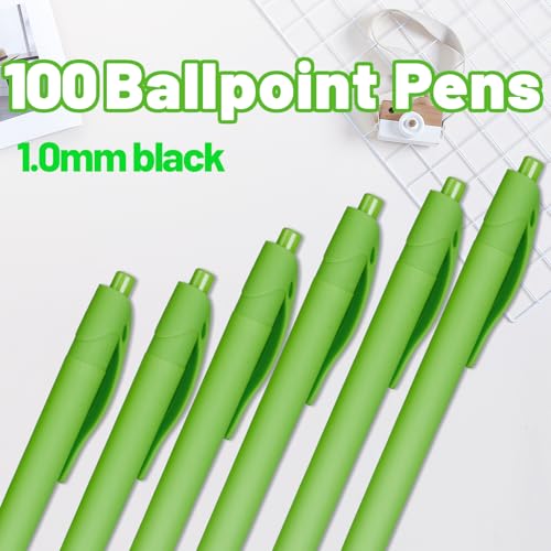 BallPoint Pens, 100 Pack (BLACK Ink),Bulk Pens, Light Green Barrel,Click Pens for Office Home and School, Retractable Ballpoint Pens, Medium Point, 1.00MM (Light Green) - color: Light Green
