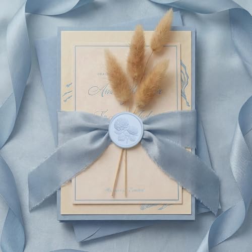 UNIQOOO Wax Seal Stickers - 3D Hydrangea Floral Wedding Invitation Envelope Seal Stickers, 50 Pcs Self- Adhesive Light Blue Flower Stickers, Perfect for Invitation, Gift Wrapping, Christmas - color: Two Stem, Light Blue