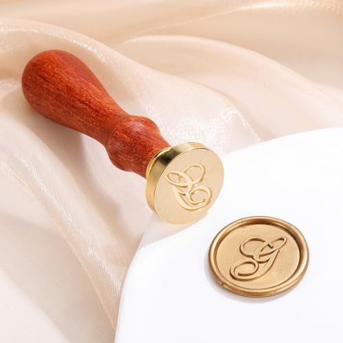 Yoption Handwritten Initial Alphabet Wax Seal Stamp, Letter G | Brass Head and Wooden Handle Sealing Stamp for Wedding Invitations, Envelopes, Christmas Cards, Gift Wrapping, Snail Mails - style: G