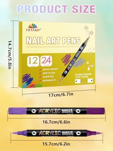 EBANKU 24 Colors Nail Art Pens Set, 3D Nail Polish Pens Quick-Drying Nail Art Markers Acrylic Paint Nail Point Graffiti Dotting Liner Pen No Squeeze Needed - color: 24 Colors