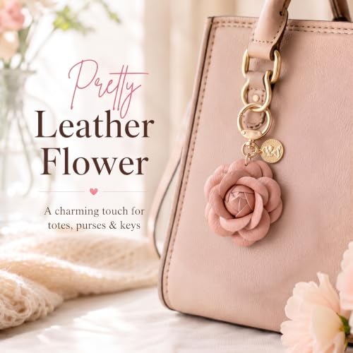 Angyape Flower Bag Charms for Women Purse Charms for Handbags Leather Flower Keychain Retro Aesthetic Keychain Accessories - color: K:pink