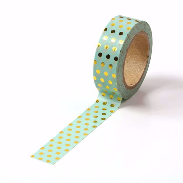 CIAIJE Green Foil Dots Washi Tape, 5/8" x 393 Inches (15mm x 10M), Craft Supplies for Scrapbooking & DIY Decorative Projects - color: Green Foil Dots, size: 15mm x 10m