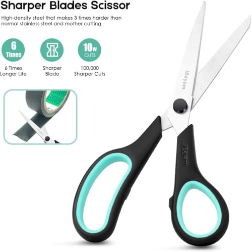 iBayam 8.5" All Purpose Sharp Black Scissors, Comfort-Grip Handles, 24-Pack | 2.5MM Thick Blade, School Student Teacher Classroom Must Have, Office Desk Home Sewing Fabric Supplies, Right & Left Handed - color: Red, Green, Blue, size: 24-Pack