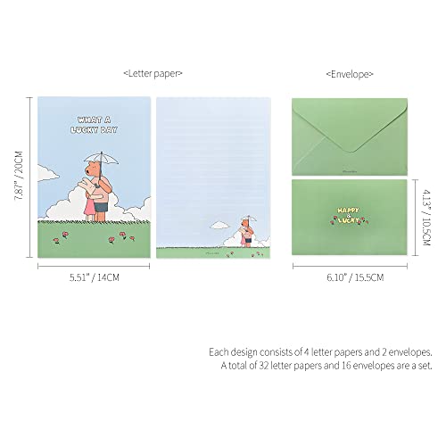 Monolike Happy and Lucky Memories Letter Paper and Envelopes Set - 8Type, 32 Letter Paper + 16 Envelopes - color: Happy and Lucky Memories