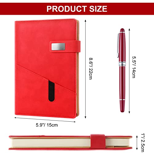 A5 Lined Leather Journal with Pen, 240 Pages Refillable Hardcover Notebook with Pocket and Magnetic Buckle, 80gsm Thick Daily Diary for Men and Women, Great Gift for Business Travel Personal - Red - color: Red, size: A5 Lined Paper