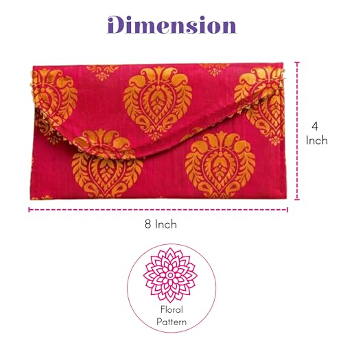 LoveNspire Brocade Fabric Money Envelopes (8 x 4 Inch) Decorative Floral Pattern Shagun Lifafa for Indian Wedding, Birthday | Cash Gift Holder & Home Savings Organizer Yellow/Pack of 5 - color: Floral Yellow, size: Pack of 5