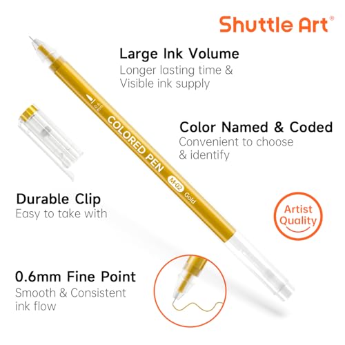 Shuttle Art Colored Pens, 22 Black White Gray & Metallic Tone Colors Cute Journal Pens 0.6mm Fine Point Colored Gel Pens for Black Paper Writing Drawing Journaling Note Taking School Office Home - color: 22 Black White Gray & Metallic Tone