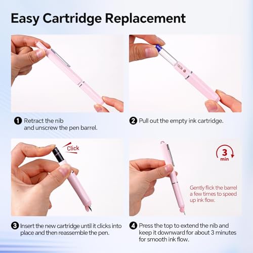 WRITECH Retractable Fountain Pen Set: Black Ink Fine Nib, 5 Refillable Ink Cartridges Included, No Leaking Smooth Writing for Calligraphy Journaling Gift (Pink) - color: Soft Pink Pen