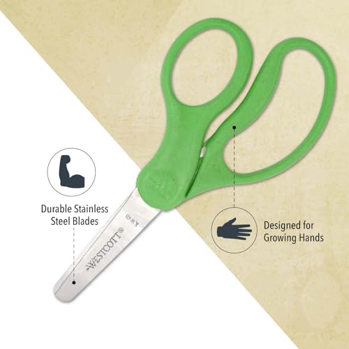Westcott Kids Scissors 12-Pack, 5" Blunt Tip Safety Scissors for Ages 4+, Left & Right Handed, Recycled Eco-Friendly for School and Craft Projects - size: 5" (12-Pack)