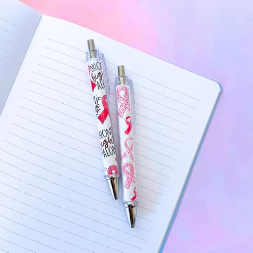 YJ PREMIUMS 6PC Pink Breast Cancer Awareness Black Ink Ball Point Writing Pens Ribbon Bress Breat Pen School Desk Decor Office Supplies Accessories Items Bulk Gift Gifts for Women Nurse Girls - style: Breast Cancer Awareness