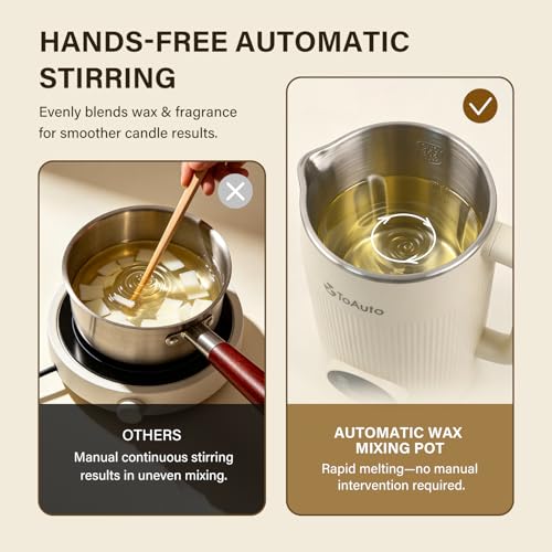 TOAUTO Wax Mixer Machine for DIY Candle Making, 1.2L Electric Wax Melter with Automatic Stirring, Digital Temperature Control 140℉-212℉, Stainless Steel Inner Pot, 800W AC120