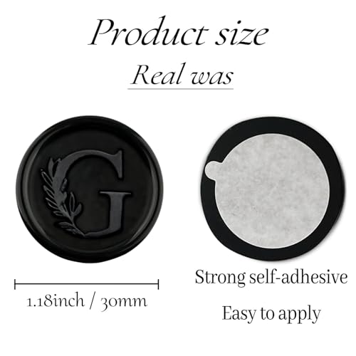 25Pcs Black Wax Seal Stickers Handmade Vintage Botanical Leaves Adhesive Letter Wax Stickers for Wedding Party Invitations, Envelope, Gift Wrap, Christmas(Initial G, Black) - color: Black-25pcs, size: G