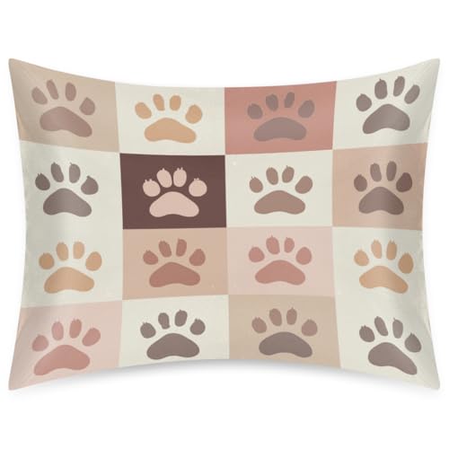 Satin Pillowcase for Hair and Skin, Standard Size Cute Animal Paw Print Decorative Pillow Sham with Envelope Closure Pillow Cover for Bedroom Hotel - color: Cute Paw Print, size: 20x26in
