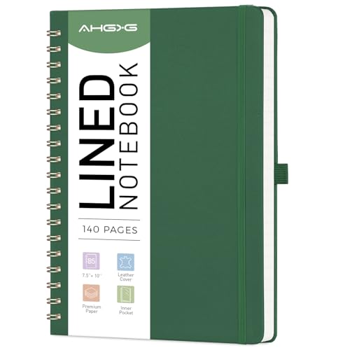 AHGXG Lined Spiral Journal Notebook, 140 Pages, B5 (7.6" x 10") | Journals for Women, Hardcover Leather Notebook College Ruled, 100 GSM Paper, for Work School Note Taking (Dark green) - color: Dark Green, size: B5