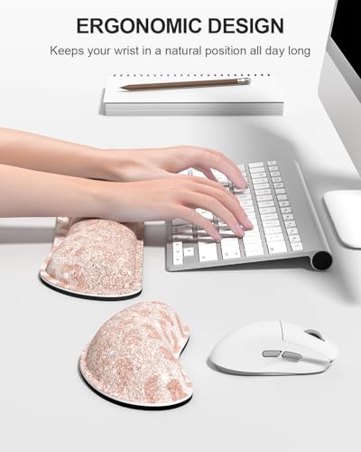 Auhoahsil Large Mouse Pad with Wrist Rests for Keyboard & Mouse, Thick Soft Ergonomic Memory Foam Wrist Supports, Big & Long Desk Mat 35.5 x 15.7 in, for Office Gaming Computer, Pink Gold Leopard - color: Pink Gold Leopard