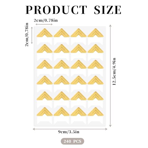240 Pieces Photo Corners for Scrapbooking, Gold Photo Corner Stickers, Self-Adhesive Photo Mounting Corners for DIY Scrapbook Photo Album Diary, 10 Sheets - color: Gold