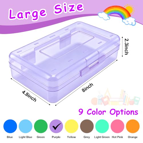Pencil Box,Hard Plastic Pencil Box Large Capacity Crayon Case,Organizer Plastic Containers with Snap Lid, Stackable Storage Boxes for Art Craft Office & Classroom Back to School Supplies,Light purple - color: Light purple