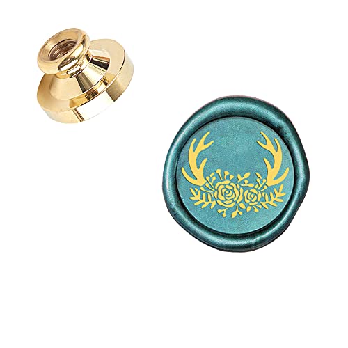 CRASPIRE Christmas Wax Seal Stamp Antlers Deer Rose 25mm Removable Brass Sealing Head Only Replacement No Handle for Xmas Letter Envelopes Wedding Cards Invitations Decoration Gift Wrapping - style: tt-Antlers-