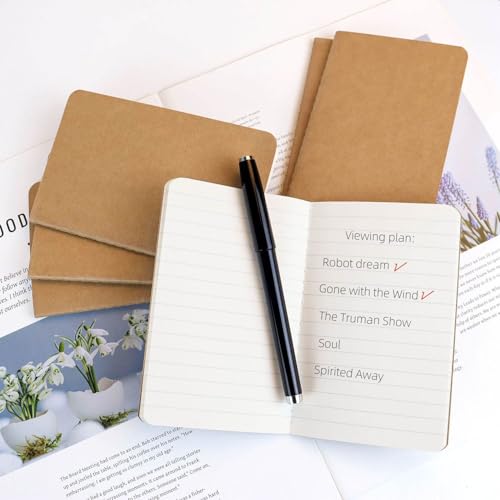 TKYPZY 6 Pack Pocket Notebook Mini Notebooks Bulk 3.94 X 5.5 Inch Small Memo Notepad 30 Sheets 60 Lined Pages Kraft Paper Notebooks with Softcover Brown Cover Mini Journal Bulk Office School Supplies