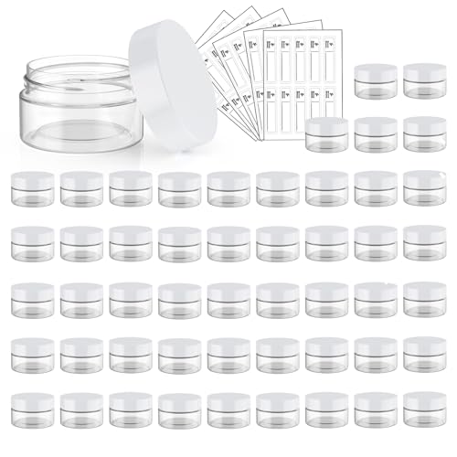 Eternal Moment 50 Pack 1 OZ Plastic Jars Clear Cosmetic Container with Lids | Round Makeup Jar for Lotion, Cream, Ointments, Eye Shadow, Rhinestone, Samples, DIY Travel Storage ( White Lid ） - color: White Lid, size: 1 Ounce