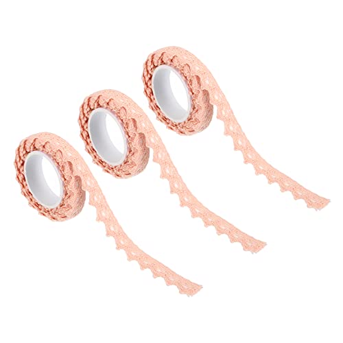 PATIKIL 0.6" Wide 2 Yards Self-Adhesive Lace Tape Lace Ribbon, 3 Pack Cotton Washi Trim Sticker Masking for Craft Scrapbooking DIY Card Making, Apricot Pink - color: Apricot Pink