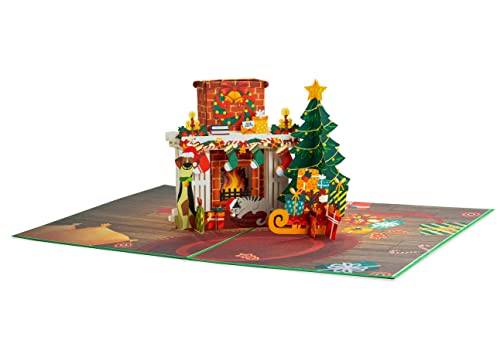 Paper Love 3D Fireplace Pop Up Christmas Card, Gift For Christmas or Holidays, 5" x 7" Cover - Includes Envelope and Removable Note Tag - color: Fireplace
