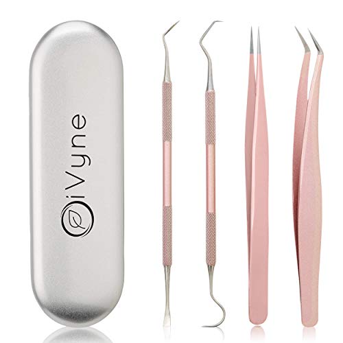 Premium Vinyl Weeding Tool Kit - Precision Stainless Steel Weeder - Hook and Pick with Fine Tweezers Crafting Set for Cricut Vinyl - by iVyne (Rose Gold) - color: Rose Gold
