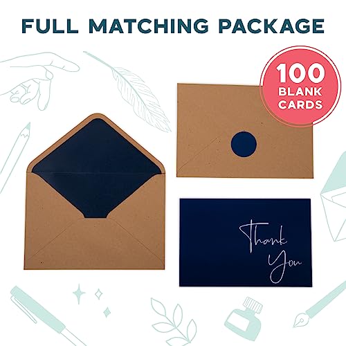 VNS Creations Thank You Cards With Envelopes - 100 Pack 4 x 6 - Navy Blue - color: Navy Blue, size: 100 Pack - 4" x 6" (Value Pack)