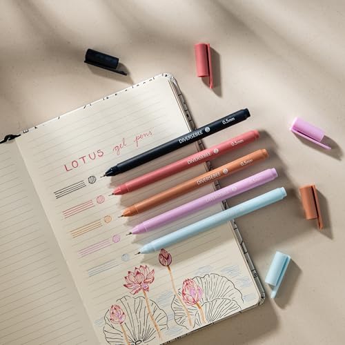 DIVERSEBEE Assorted Gel Ink Pens, 0.5 mm Gel Pens Fine Point (Lotus) | Cute Fine Tip Bible Pens No Bleed Through, Bible Study Journaling Supplies, 5 Pack Set - color: Lotus, size: 1 Count (Pack of 5)
