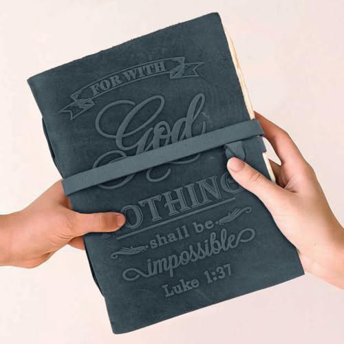LEATHER VILLAGE Catholic Journal Nothing Impossible Verse, Navy Blue 13x8. - color: Blue, size: 13 inches X 8 inches