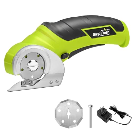 SnapFresh Cordless Electric Scissors, 4V Electric Mini Box Cutter, Carpet & Cardboard Cutter Tool with a Replacement Blade/Charger, Rotary Cutter for Cardboard Packages Leather Plastic （Green） - color: Green