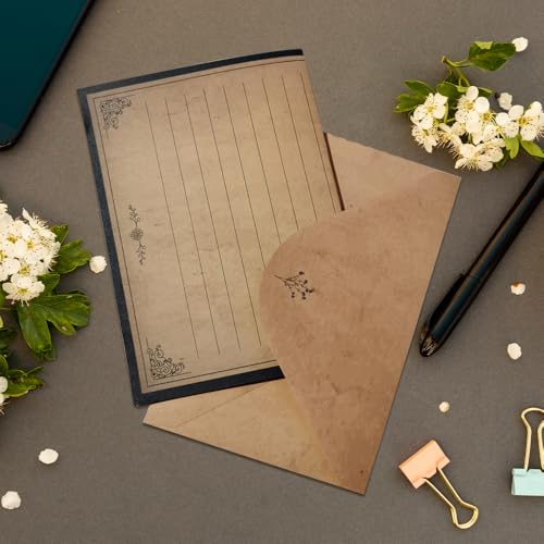 Lined Vintage Stationery Paper, Old Fashion Stationary Paper and Envelopes Set, 48 Sheets + 24 Envelopes Letter Writing Stationery Set for All Occasion, 7.3 x 10.2 Inch