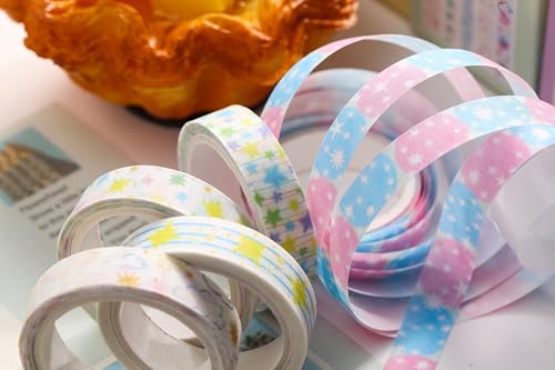 Cute Pattern Washi Tape Set 5 Rolls Glitter Cover Decorative Wide Kawaii Masking Tapes for Arts, DIY Crafts, Journals, Planners, Scrapbook, Wrapping (2 Star Sparkle) - color: 2 Star Sparkle